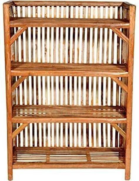 MiiArt Bamboo Books and Shoes Rack,4 Shelf Rack(size-35 inch) Pack of 1 Solid Wood Shoe Stand