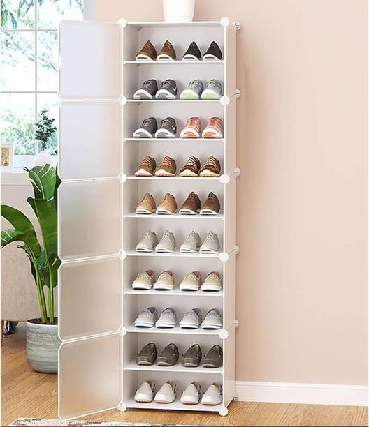 सेमिज़ोक्सिस 10-Shelf-10-Door Shoe Rack With Door, Plastic Shoe Rack For Home , Shoe Stand मेटल, प्लास्टिक जूते का रैक