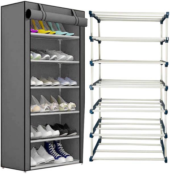 DEMARK Multipurpose shoe rack/Wardrobe PVC Plastic Pipes with cover Plastic Collapsible Shoe Stand