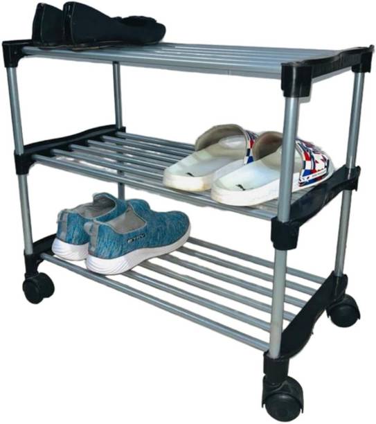 Dervino Multipurpose/Shoe Rack 3 Shelf Alloy steel with wheel for home storage organizer Plastic Shoe Stand