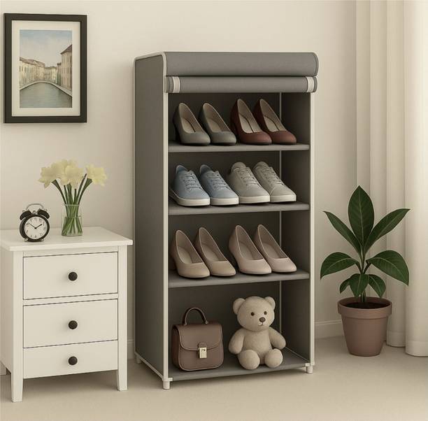 GirjaHub TidyHome Compact 4-Tier Grey Footwear Rack Plastic Shoe Stand