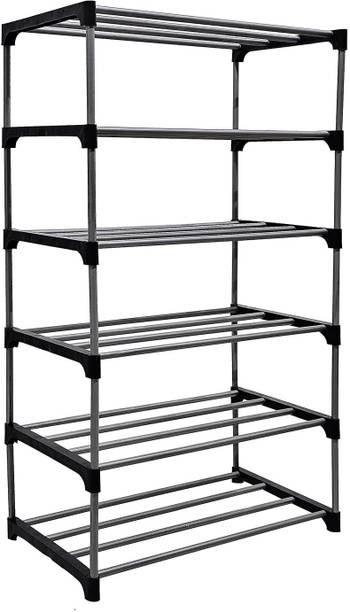 EXPOSURE COLLAPSIBLE OPEN METAL PIPES SHELF SHOE SHOE RACK 6 LAYER Metal Collapsible Shoe Stand