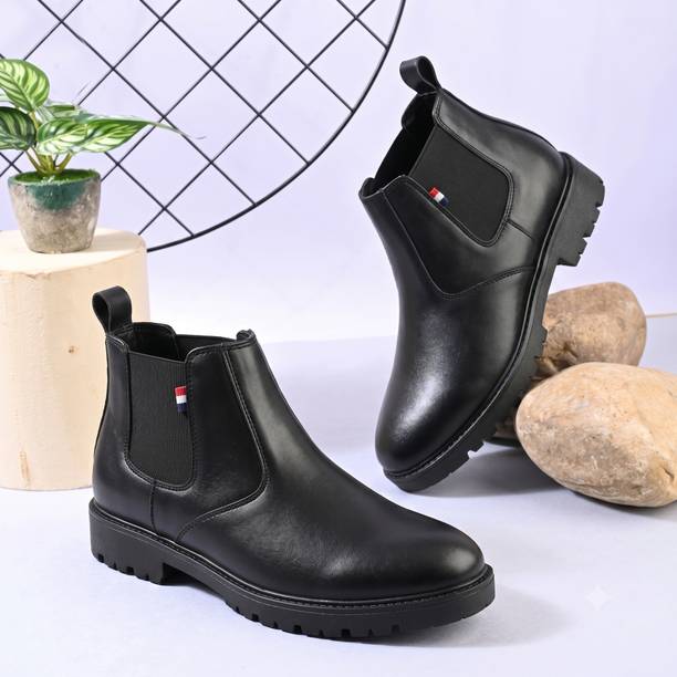 Men Black Casual Synthetic Leather Boot Boots For Men