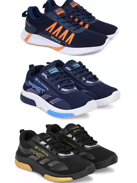 rkm Sport Shoe LaceUp Lightweight Multicolour Running Shoes For Men Pack Of 3 Running Shoes For Men