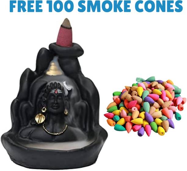 reeldot Adiyogi Dhyana Mudra Smoke Fountain Figurine With 100 Back Flow Cone S15 डेकोरेटिव शोपीस  -  13 cm