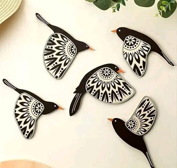 Sohibe Wooden Bird Folk Art Birds Wall Hanging Room Decor Decorative Showpiece - 16 cm