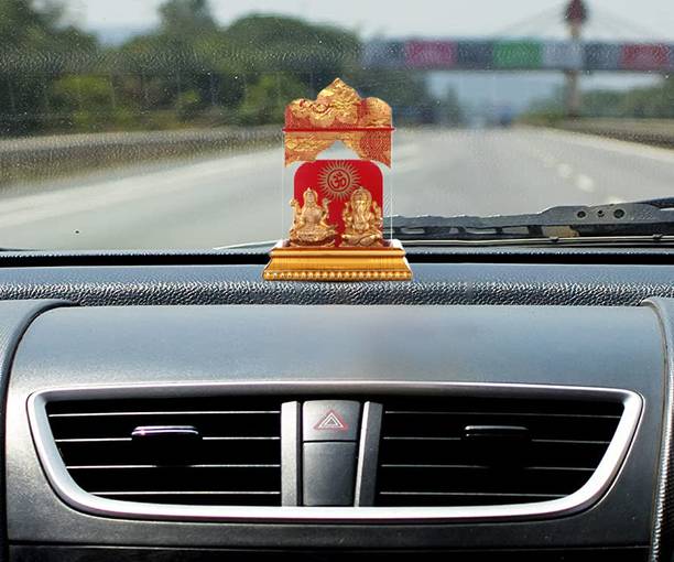 Awesome Craft Golden Lord Ganesh & Maa Lakshmi Acrylic Idol Car Dashboard Office Tabel Decorative Showpiece  -  7 cm