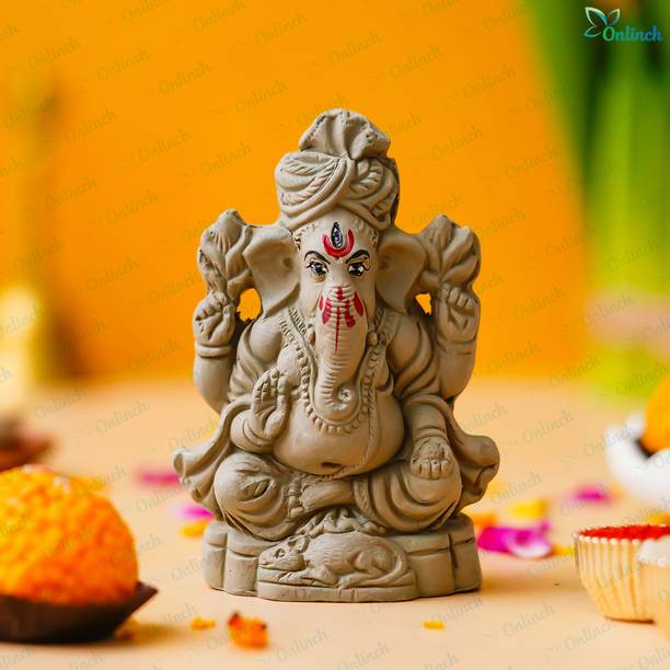 B S NATURAL Eco-Friendly Ganesha Statue Mitti Ganpati With Roli Chawal And Marigold Seed Decorative Showpiece  -  10 cm