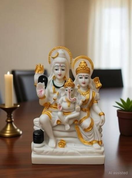 tej Shiv Parivar Statue Murti God Shiva Idol Showpiece - (PolyResin, White) Decorative Showpiece  -  12 cm