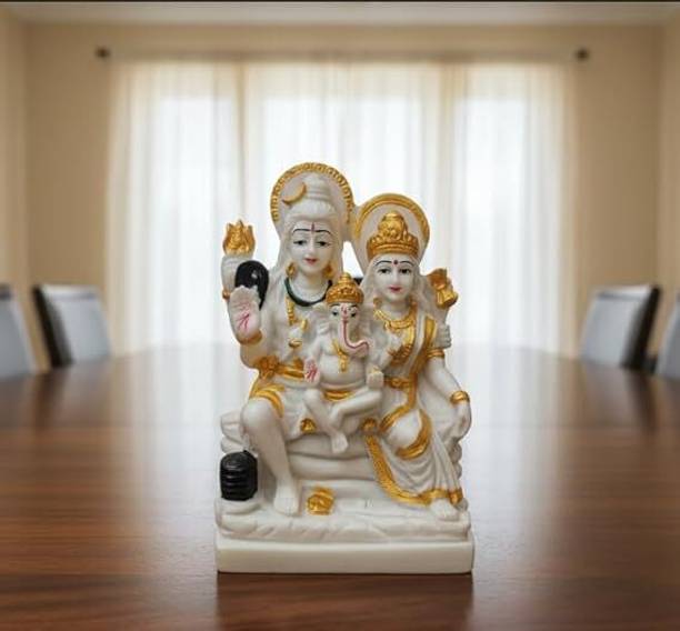 tej Shiv Parivar Statue Murti God Shiva Idol Showpiece - (PolyResin, White) Decorative Showpiece  -  12 cm
