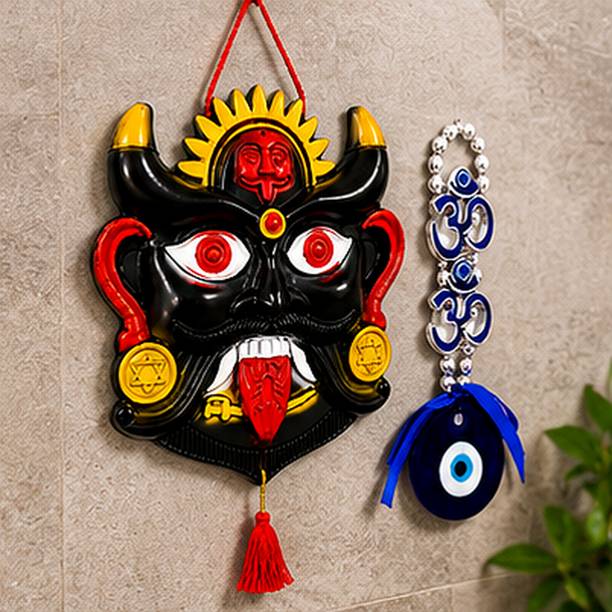 Jantrex Spiritual Protection Nazar Battu Mask and Feng Shui Evil Eye Hanging Combo Decorative Showpiece - 22 cm