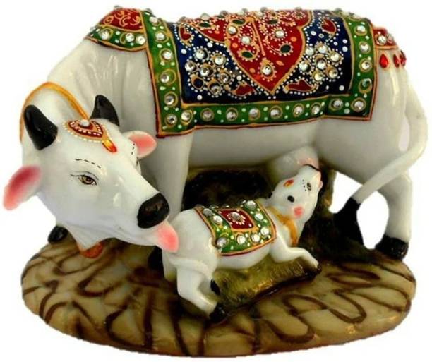 Sita Handicrafts Decorative Marble dust/Polyresin Cow and Calf Big Statue/Idol, 6-inch (Multicolour) Decorative Showpiece  -  7.62 cm