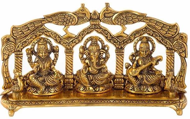 ADIYOGI Laxmi Ganesh Saraswati idol- Decorative Laxmi Ganesh Saraswati With Peacock Desi Decorative Showpiece  -  15 cm