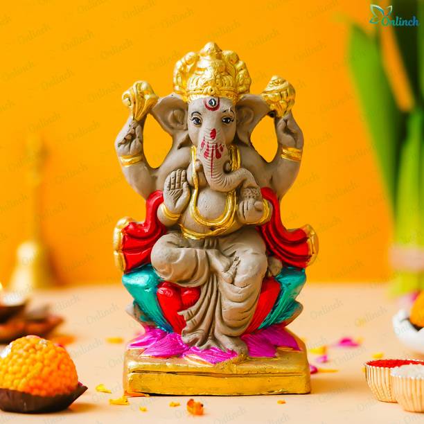 B S NATURAL Eco-Friendly Ganesha Statue Mitti Ganpati With Roli Chawal And Marigold Seed Decorative Showpiece  -  16.5 cm