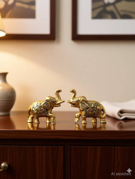 SILVERPEACOCK Metal Elephant Pair Statue-DecorativeShowpieces For Elegant Home Decor Decorative Showpiece  -  6 cm