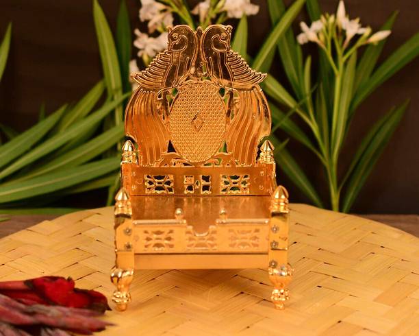 sanskaari Laddu Gopal/Bal Gopal Metal Gold Oxidized Laddu Gopal Singhasan for Home Temple Decorative Showpiece  -  14 cm