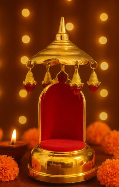 SVGG DECORS Decorative Multicolor Stone Work Singhasan with Chhatra/Umbrella for God Decorative Showpiece  -  15.2 cm