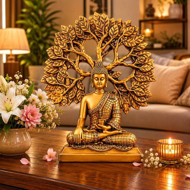 skmultistoreworld Tree Buddha Idol Showpiece for Home Decor Living Room, Office Table Decorative Showpiece  -  30 cm