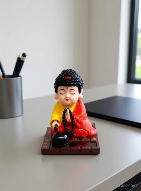 DECOVATE Solar Powered Buddha Bobblehead car, office desks, or home decor Decorative Showpiece  -  9.5 cm