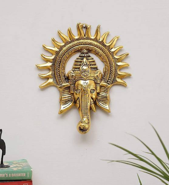 Koolwal craft Metal Kiran Ganesh Wall Hanging for Home Decor with Surya Chakra Suraj Decorative Showpiece  -  28 cm