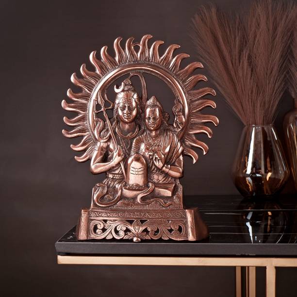 Shoppingrox Shiv Parvati Ji God Idol | Gun Metal Showpiece | Copper Colour - 28 cm Decorative Showpiece  -  28 cm