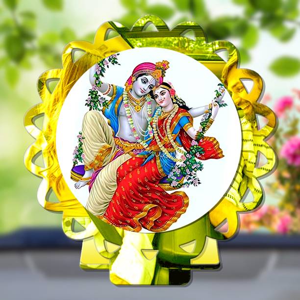 GiftsRange Radha Krishna Golden Car Dashboard Idol Premium Decorative Showpiece  -  8 cm