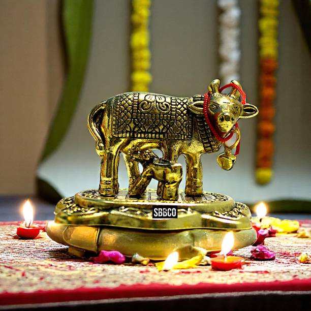 SBBCO Divine Edge Mini Gold Polish Kamdhenu Cow Decorative Showpiece  -  4.8 cm