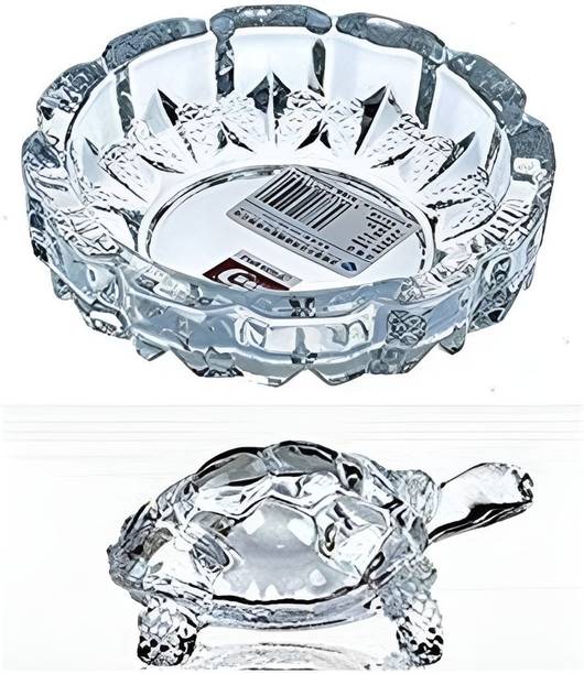 Showpiece1 Crystal Glass Turtle Plated Feng Shui Tortoise Plate Vastu Yantra Feng Sui Decorative Showpiece  -  4 cm