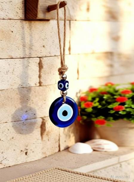 shop fusion Blue Glass Turkish Evil Eye Hanging – Decorative Nazar Amulet for Home & Office Decorative Showpiece - 10 cm