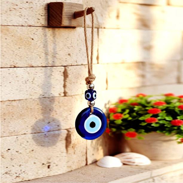 shop fusion Blue Glass Turkish Evil Eye Hanging – Decorative Nazar Amulet for Home & Office डेकोरेटिव शोपीस  -  10 cm