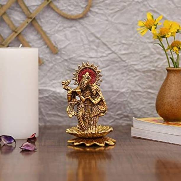 Koolwal craft Lord Radha Krishna Standing on Lotus Playing Flute for home decor Decorative Showpiece  -  13.5 cm