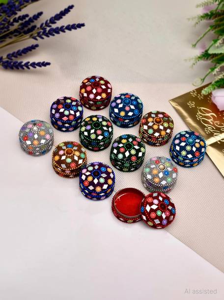 Craftam Sindoor Daani, Kumkum Box Bharani Wedding Return Gifts ( Set of 12) Decorative Showpiece - 3 cm