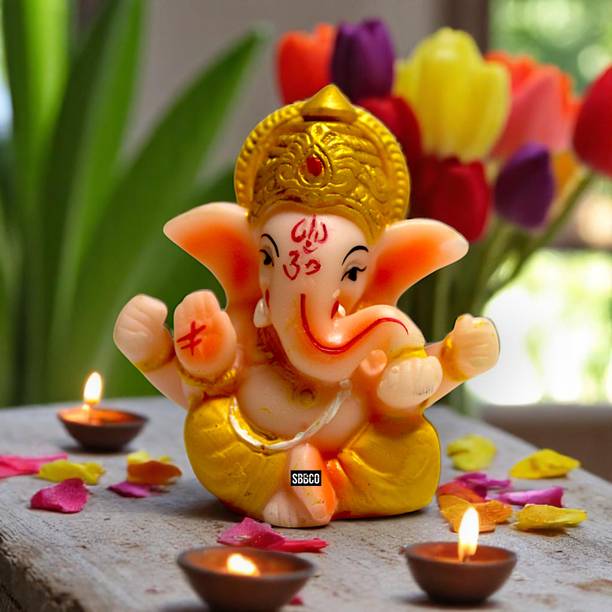 moorti Divine Edge Lord Ganesh Ji Polyresin Idol for Home Decor & Car Dashboard Decorative Showpiece  -  10 cm