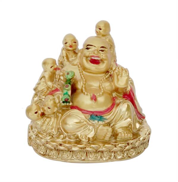 Vastu Art Vastu / Feng Shui / Laughing Buddha With 5 Children For Health , Wealth, Happyness & Good Luck Decorative Showpiece  -  7 cm