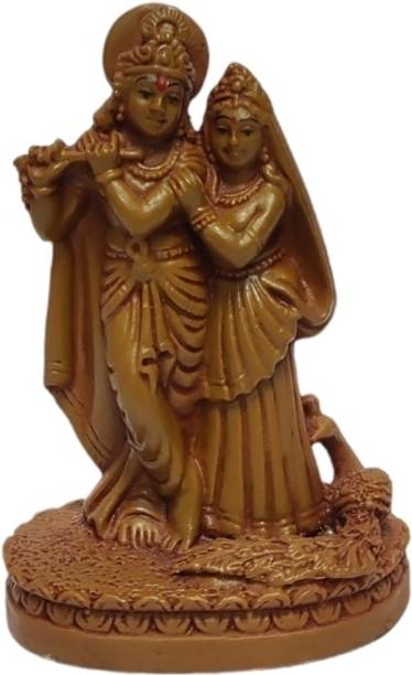 Pratima PRATIMA Wooden finish Beautiful Radha Krishna Ji statue Playing Flute Decorative Showpiece  -  10 cm
