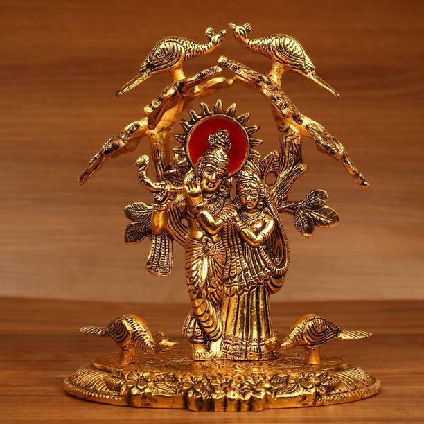 KridayKraft Radha Krishna Standing Playing Flute Under Tree idol Metal Statue Gold Antique Finish for Pooja & Home,Office Decorative,Radha Krishna Murti Showpiece Figurines,Religious idol Gift Article... Decorative Showpiece - 19 cm