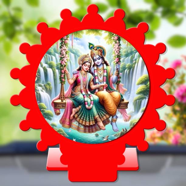 GiftsRange Radha Krishna Red Shining Car Dashboard Idol Decorative Showpiece  -  8 cm