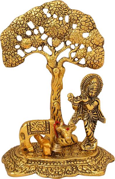Tredd Enterprises Big Size Shree Krishna with Cow & Calf Under Tree For Peace, Prosperity Decorative Showpiece  -  16.5 cm