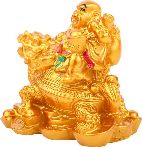 MG Mohaak Gallery Feng Shui Lucky Laughing Buddha Sitting On Dragon Tortoise Sign Of Wealth&Peace Decorative Showpiece  -  9 cm