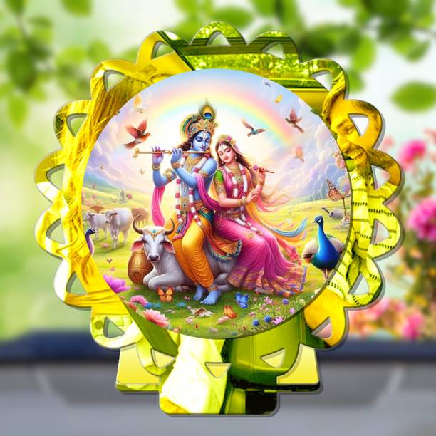 GiftsRange Radha Krishna Golden Car Dashboard Idol Premium Decorative Showpiece  -  8 cm