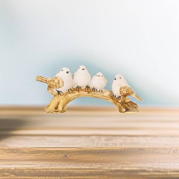 BECKON VENTURE Elegant Resin 4 Birds Sitting On Tree Branch Showpiece for Home Decor Gift Items Decorative Showpiece  -  9 cm