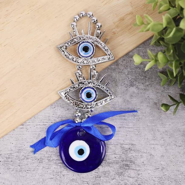 Divine Creations Dual Evil Eyes Wall Hanging: Brings Health & Protection for Home or Workspace Decorative Showpiece  -  16 cm