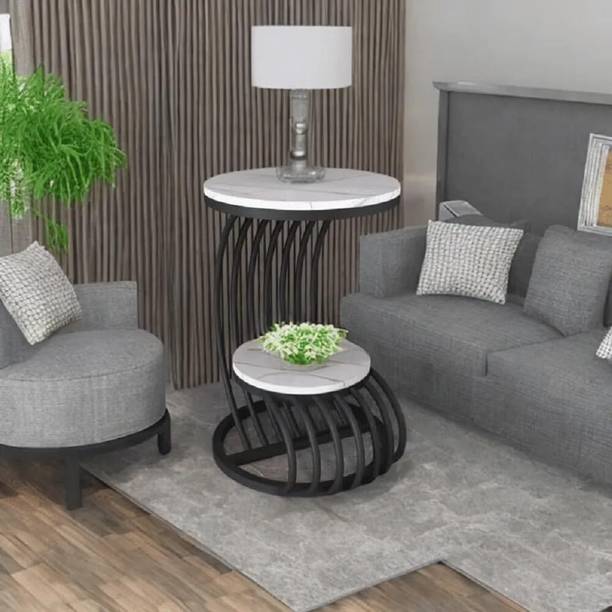 frozenfly Two-Tiered Round Coffee Table with Storage Shelf, Black Golden Engineered Wood Coffee Table