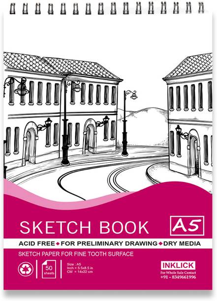 INKLICK 50 Sheet A5 Sketchbook | Top Spiral-Bound Sketchpad for Artists (Style 10) Sketch Pad