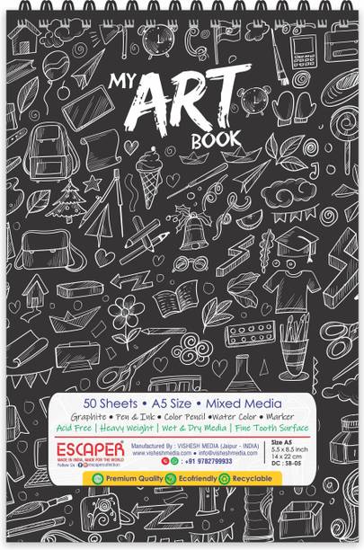 ESCAPER Black Doodles Theme Sketch Book (A5 Size - 100 Pages) | Artist Sketch Pads | Artist Drawing Book | Sketch Book For Painting Sketch Pad