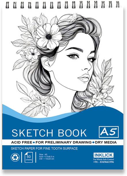 INKLICK 50 Sheet A5 Sketchbook | Top Spiral-Bound Sketchpad for Artists (Style 8) Sketch Pad
