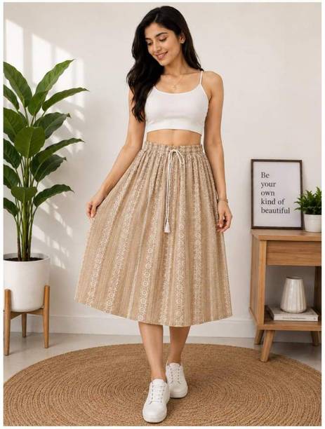 Women Embellished Flared Beige Skirt