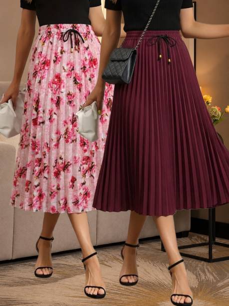 Women Self Design A-line Multicolor Skirt