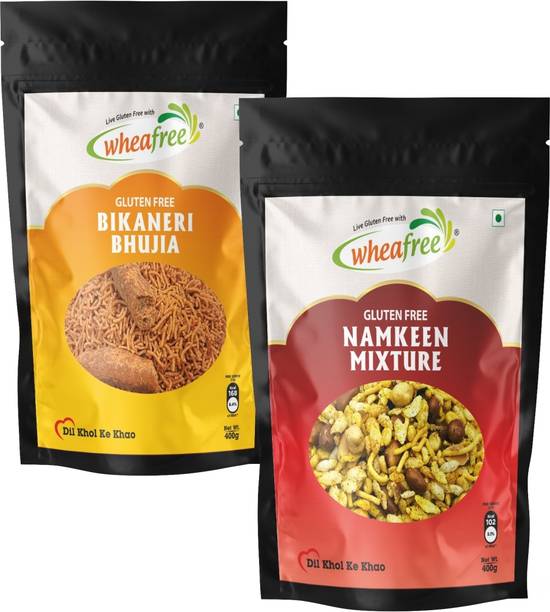 wheafree Gluten Free Namkeen Mixture (400g) and Bikaneri Bhujia (400g) Combo Pack