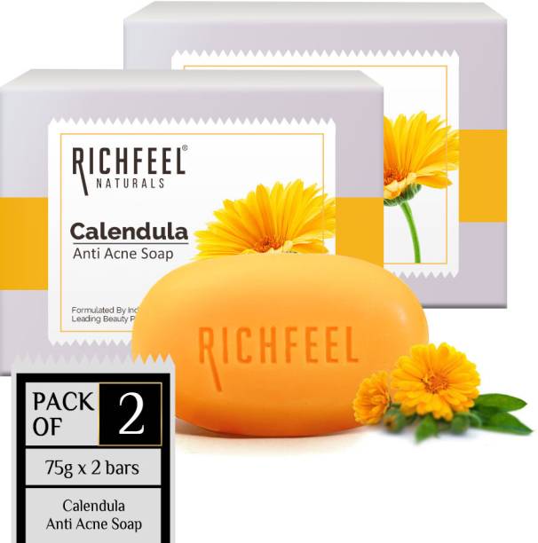 RICHFEEL Calendula Anti-Acne Soap For Acne skin & Blemishes 75g (Pack of 2)